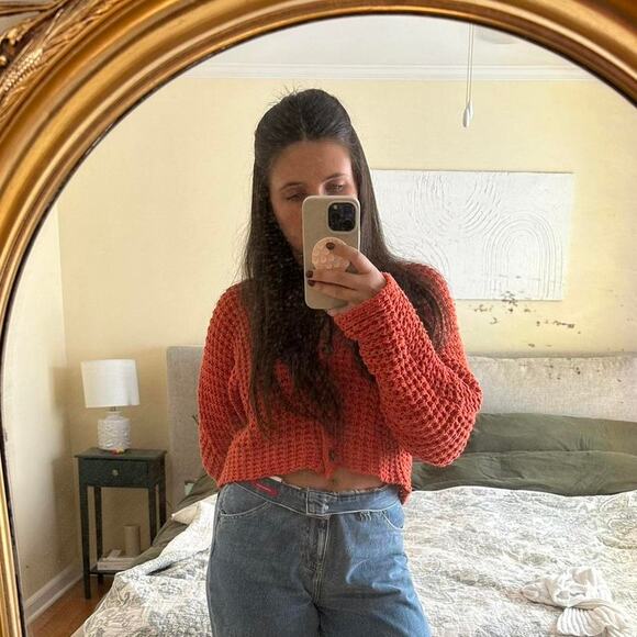 Orange Cropped Knit Cardigan Sweater - Picture 5 of 5